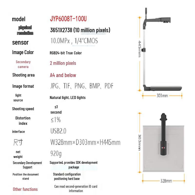 ZhihuiXing JYP6008T-100U Portable Document Camera with ID Card Reader