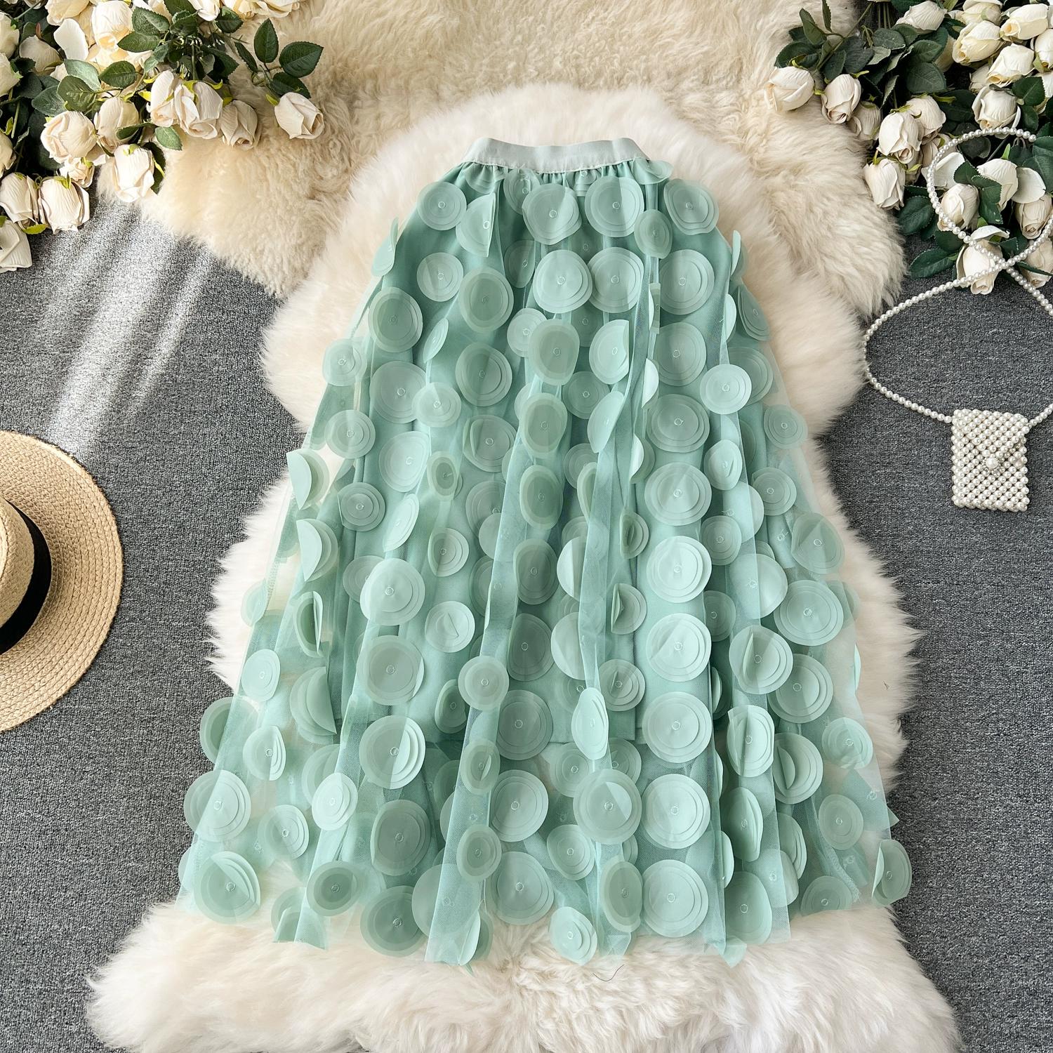 

Летняя элегантная 3D-юбка в горошек с высокой талией и сетчатым узором длинная юбка миди One size зелёный