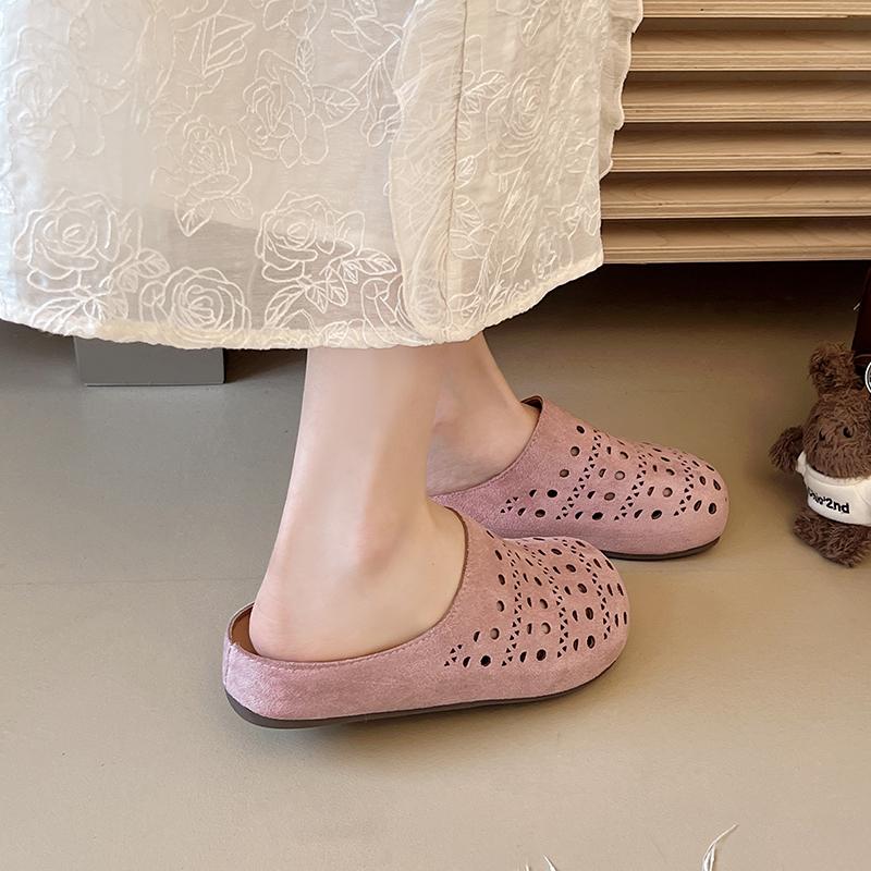 Fashion Aphixta Pink Hollow Slides Rubber Sole Woman Slippers Round Toe Flip Flops Red Flat With Beach Shoes Outside Sandals Half Slide