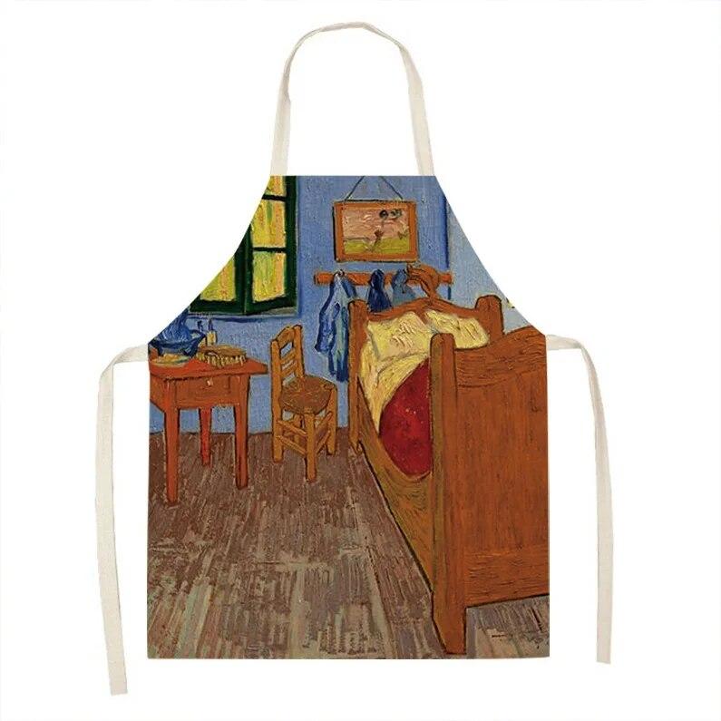 1 kus vintage umělecká olejomalba tištěná zástěra kuchyňská vaření pečení zástěra domácí čisticí doplňky unisex