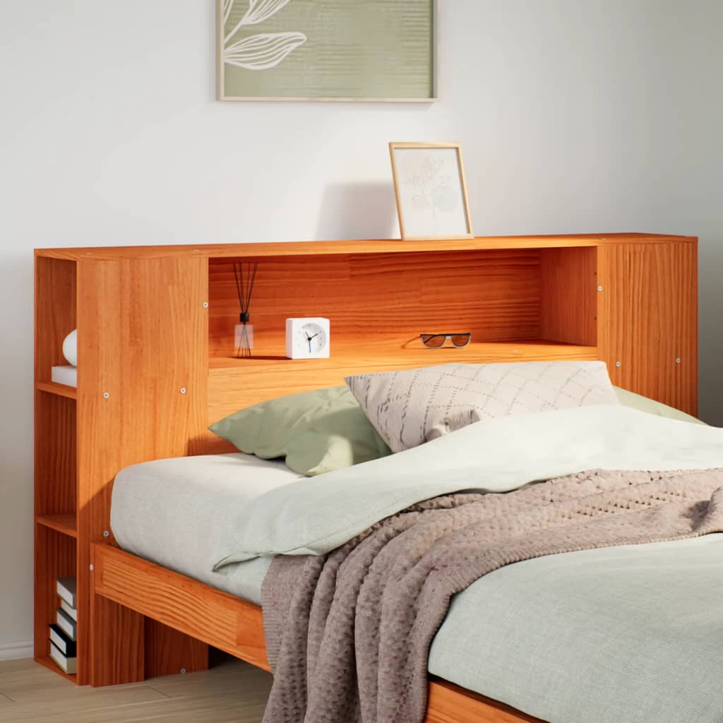Headboard with Storage Space Wax Brown 135 Cm Solid Pine Wood