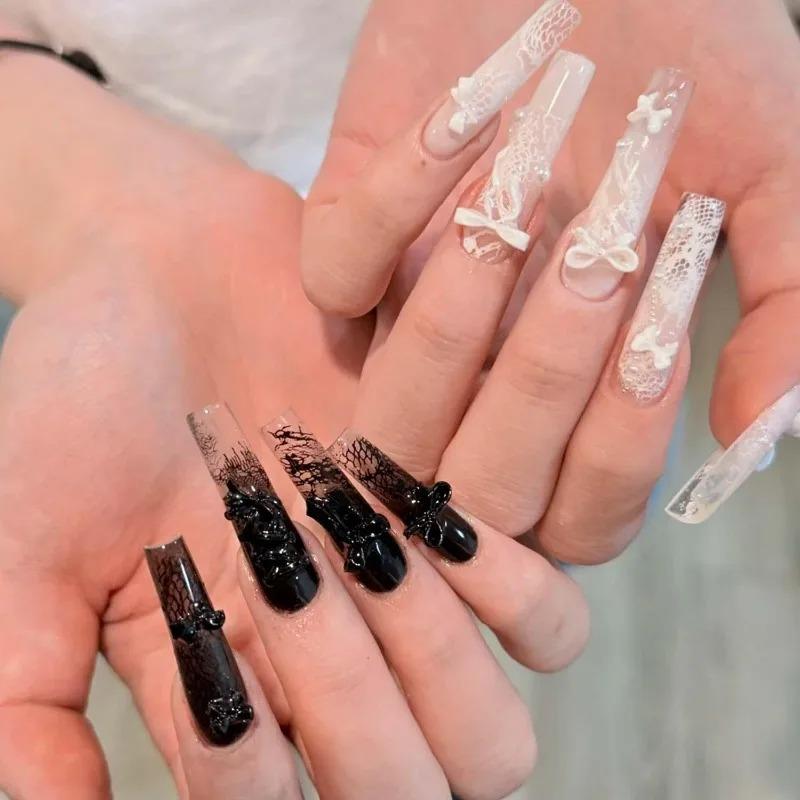 10rolls Black White Lace Nail Foils Stickers Sexy Flowers Design Nail Arts Decals Nails Salon Adhesive DIY Manicure Styling Tool