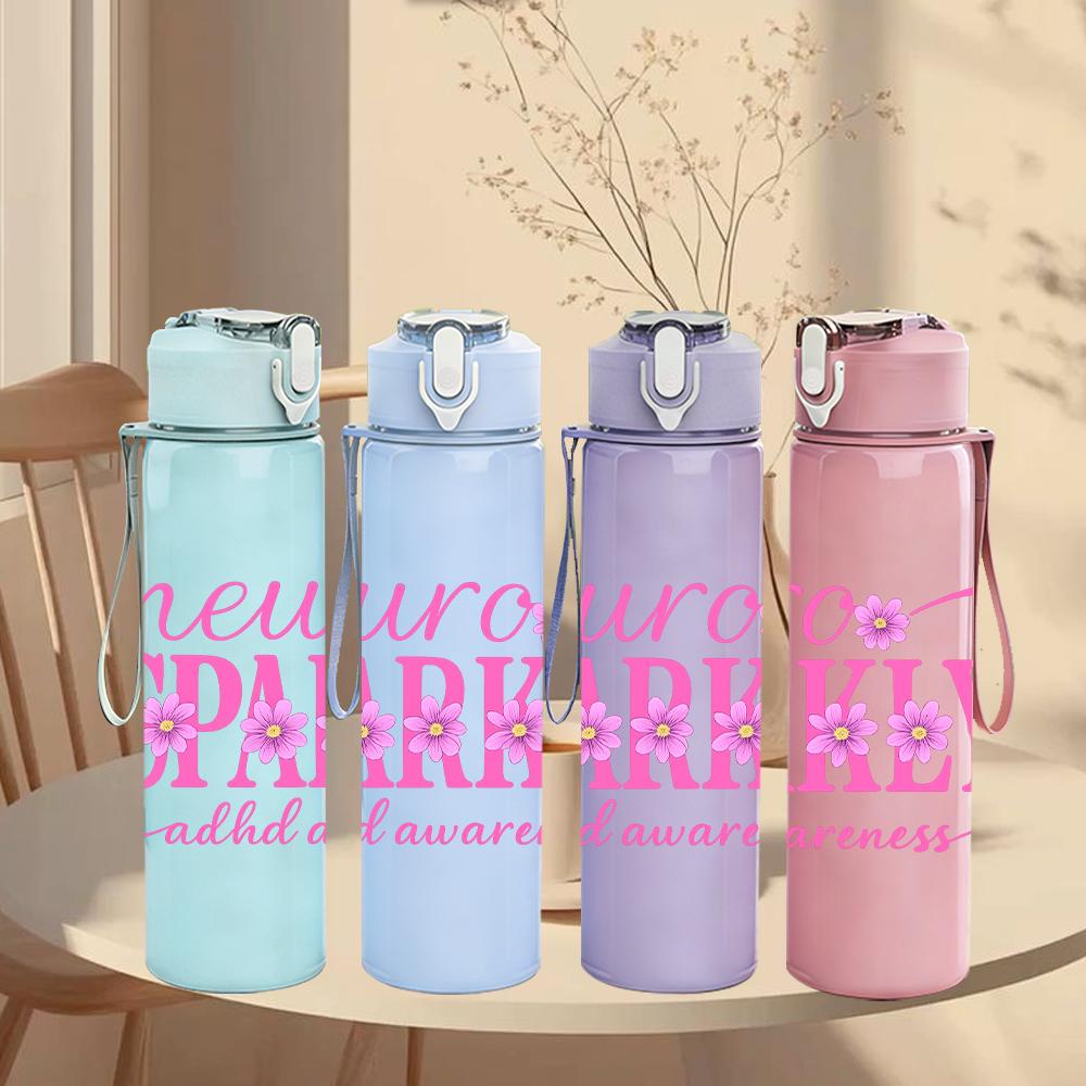 1PC Neuro Sparkly Awareness Graphic,750ml Color Plastic Sports Water Bottle,Leakproof Flip Straw Lid,Suitable for Sports Office Home Use