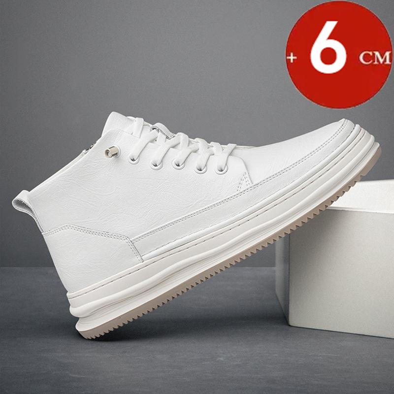 

Casual Sneakers Genuine Leather Height Increasing Shoes For Men 6cm 8cm Invisible Elevator Taller Lifting Shoe Mid Cut Flats 37