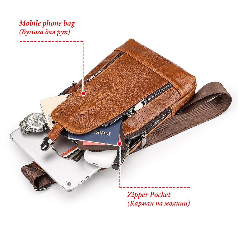 Humerpaul Crocodile Print Men Leather Chest Bag Large Capacity Sports Bag