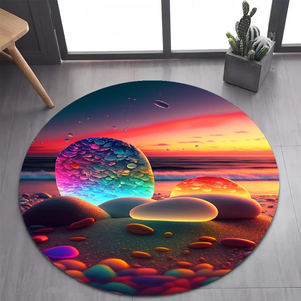 Colorful Pebble Rainbow Road Beach Stone 26 Style New Round Carpet Rug for Bedroom Living Room Decoration,pet Decor Floor Mat