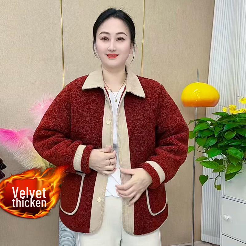 

2025 Women s Spring/Autumn Jacket for Middle-aged & Elderly - New Stylish Lapel, Loose Fit 4XL червоний
