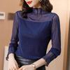 Women's High Neck Mesh Lace Base Layer: Fleece-Lined Long Sleeve Fashionable Innerwear for Autumn/Winter.