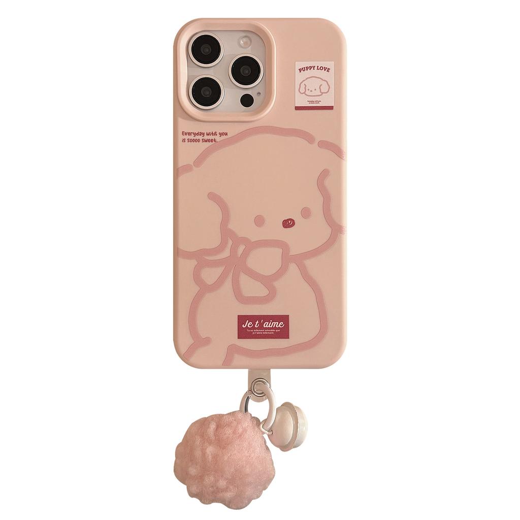 Pink Line Dog Suitable for Iphone17 Mobile Phone Case Apple 15 Girl 13 Plush Rope 16pro Max