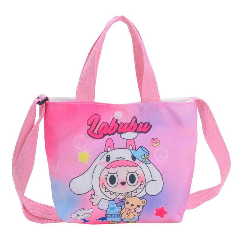 Labubu New Cartoon Canvas Shopping Bag Crossbody Bag Cute Little Girl Handbag Bag Travel Leisure Handbag