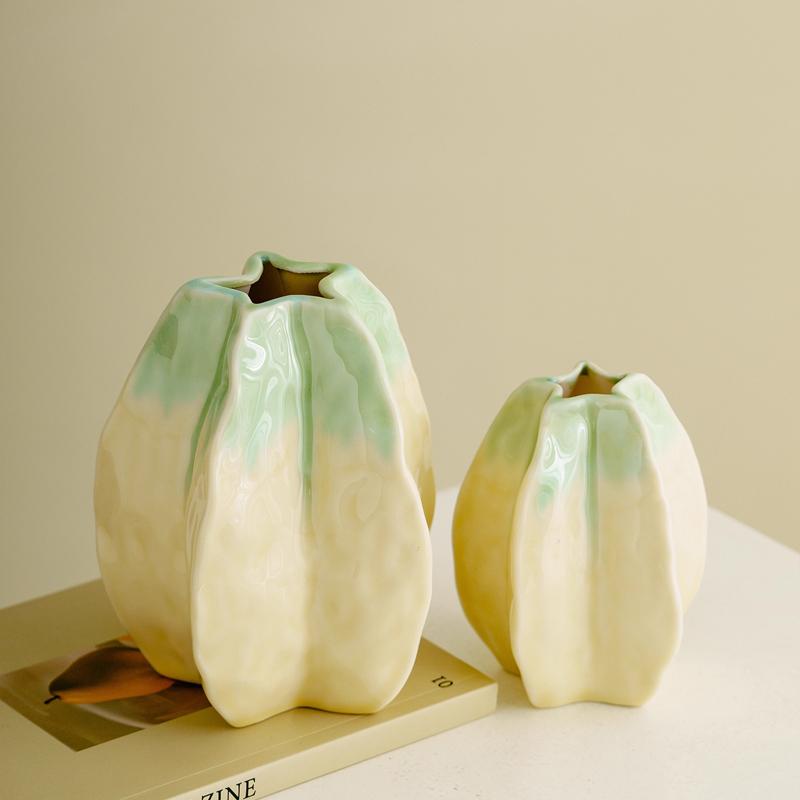 Nordic Ceramic Gradient Peach Shape Small Vase Home Dining Table Bedroom Living Room Decoration Narrow Mouth Floral Ornament 1Pc