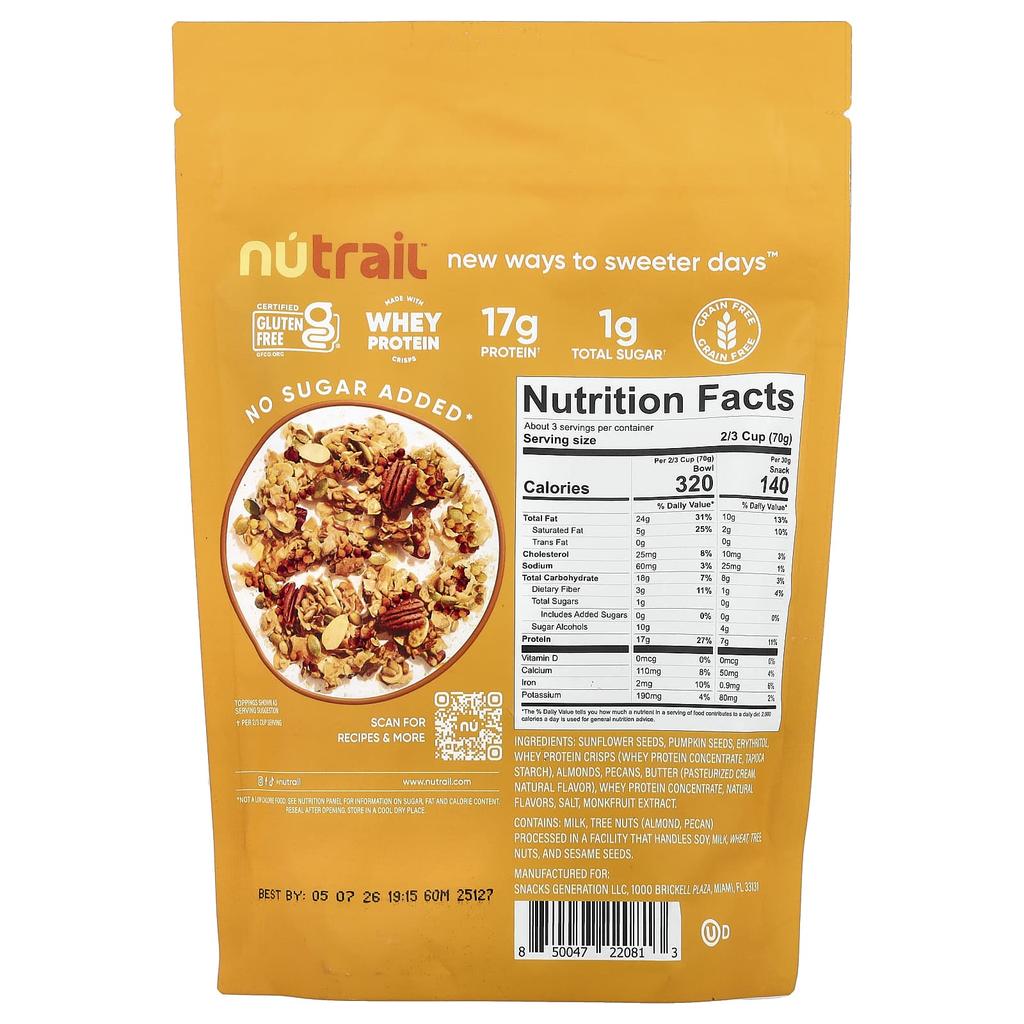 NuTrail Protein Nut Granola, Honey Nut, 8 Oz (227 G)