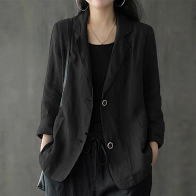 FASHION Women Lapel Neck Long Sleeve Blazer Vintage Casual Solid Cotton Blazer Elegant Cardigan Thin Coats Work Suits