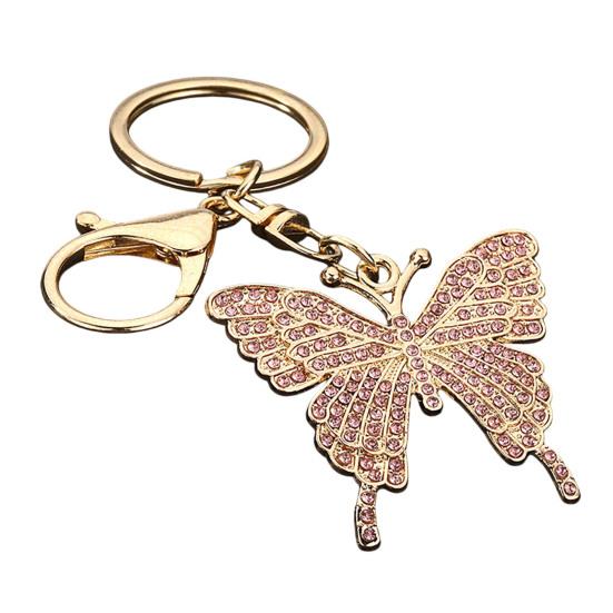 Keychain Pendant Sparkling Rhinestones Butterfly Charm Key Chain with Lobster Clasp Electroplated Key Holder Bag Accessory
