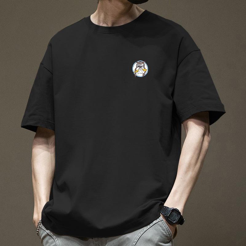 Heavy Duty Pure Cotton Short Sleeved T-shirt for Men's Summer Ins Hong Kong Style Loose Couple Outfit Trendy Versatile Half Sleeved T-shirt On Top