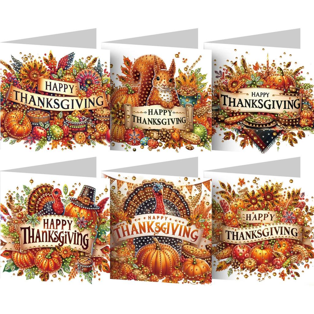 6Pcs DIY Diamond Painting Greeting Card Set Xmas Designs Rhinestone Diamond Art Mosaic Postcards for Festivals and Celebrations