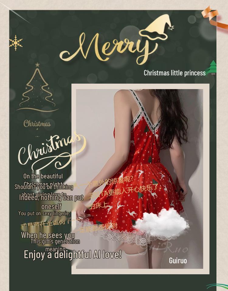 Samt-Print Übergröße Weihnachts-Dessous Camisole Nachthemd Set