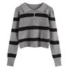 Bottom Shirt Autumn Winter Loose Polo Collar Striped Sweater New Design Zipper Short Top for Women