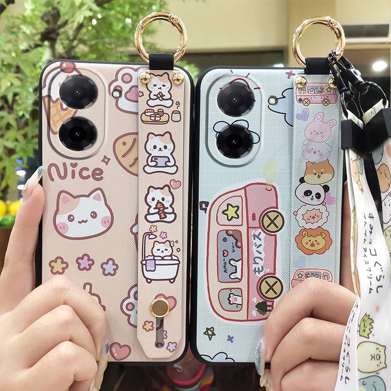 Ring Kickstand Phone Case For Redmi A5 4G/Xiaomi Poco C71 4G Cartoon Silicone Lanyard Shockproof Protective Soft Case