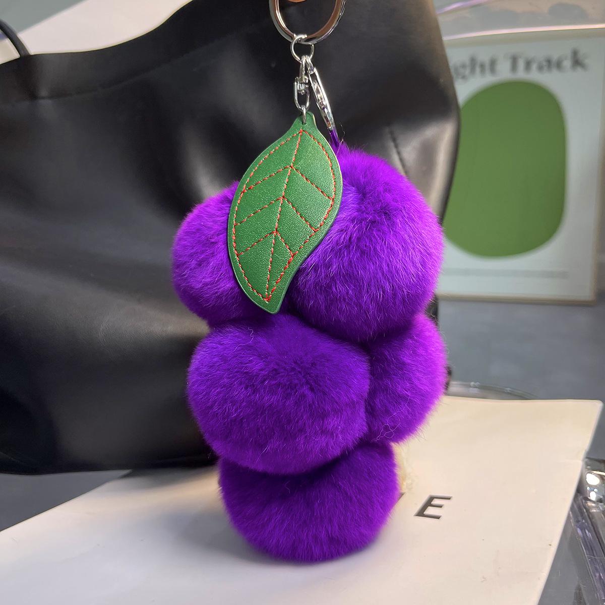 Schattig Pluche Bal Accessoire voor Vrouwen Druiven Tas Hanger Trendy Bont Sleutelhanger voor Autosleutels Schattige Zachte Tas Hanger purple