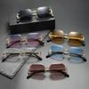 Vintage Women Rimless Sunglasses Polygon Design Anti Light Glasses Fashion Shades Square Cutting Lens Ladies Frameless Eyewear