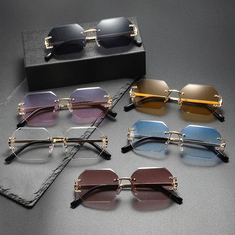 Vintage Women Rimless Sunglasses Polygon Design Anti Light Glasses Fashion Shades Square Cutting Lens Ladies Frameless Eyewear