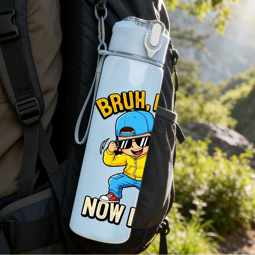 1PC Bruh I Just Now Im 8 Boy Cartoon Print 750ml Color Plastic Sports Water Bottle Leakproof Flip Straw Lid Suitable for Sports Office Home Use