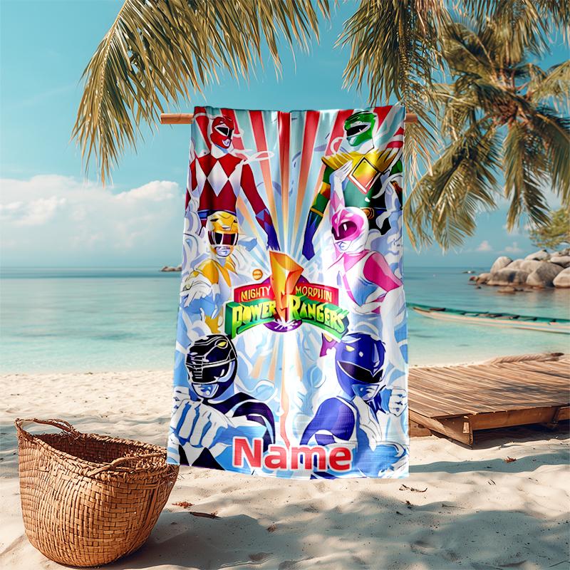Personalized customized proof beach towel with Mighty Morphin Power Rangers pattern - soft, absorbent,quick-drying,perfect swimming,camping&bathing