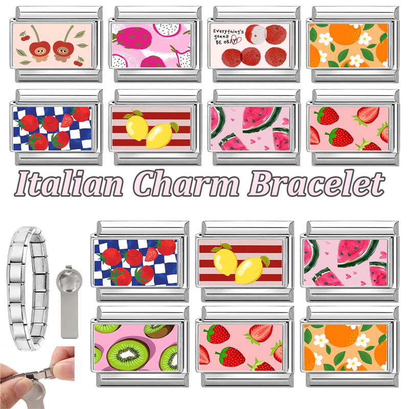 Creative Fruits Series Grape Cherry Lemon Coconut Orange Italian Charm Link Fit 9MM Stainless Steel Jewelry DIY Making Bracelet