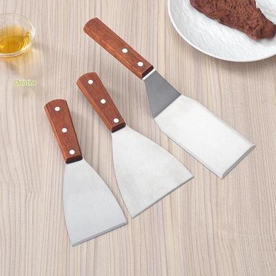 Dreiseitig abgeschrägter Edelstahl-Pfannenwender mit Holzgriff - Ideal für Teppanyaki, Pfannkuchen und Kuchen