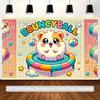 2D Kawaii Hamster Hintergrundtuch, Pastell-Gitter-Stil mit Sternen und Wolken Wanddekoration