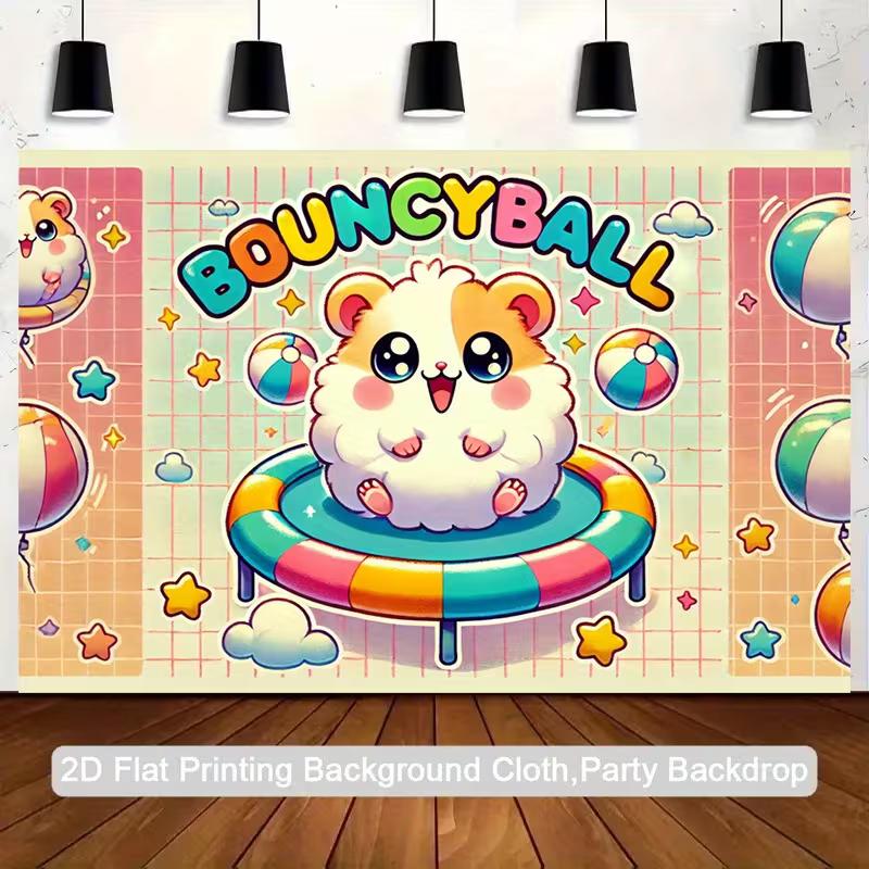2D Kawaii Hamster Hintergrundtuch, Pastell-Gitter-Stil mit Sternen und Wolken Wanddekoration