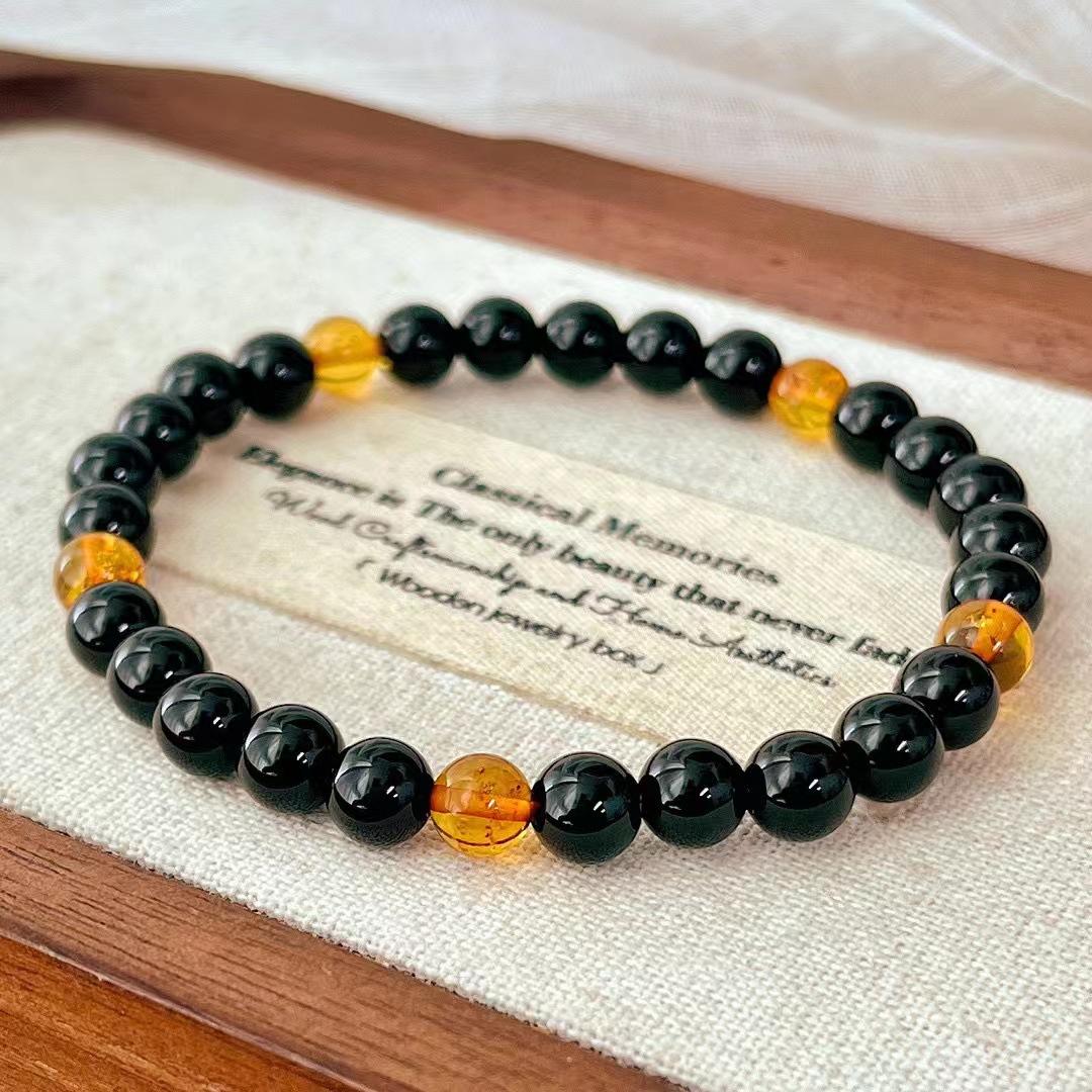 Vintage Natural Black Agate Amber Bracelet Bracelet Maillard Style Jewelry.
