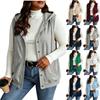 Women's Fashion Hooded Button Front Drawstring Sleeveless Vest with Pockets