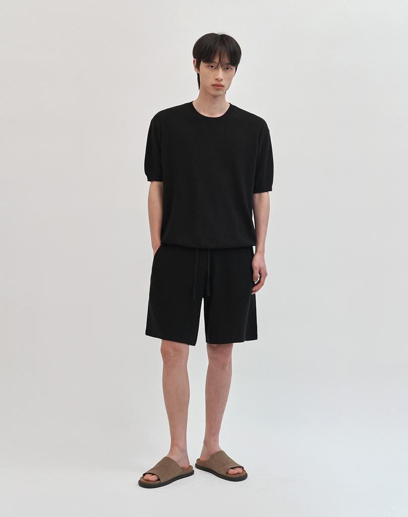 WORK ON BODY OFF Cool Bamboo Semi-Overfit Round Neck Short Sleeve Knit [Black]