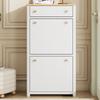 Modern Shoe Cabinet with Drawer, 2 Flaps, Adjustable Shelves and Metal Handles, White/Wood Look, for Hallway & Entryway, 50 x 24 x 95 cm