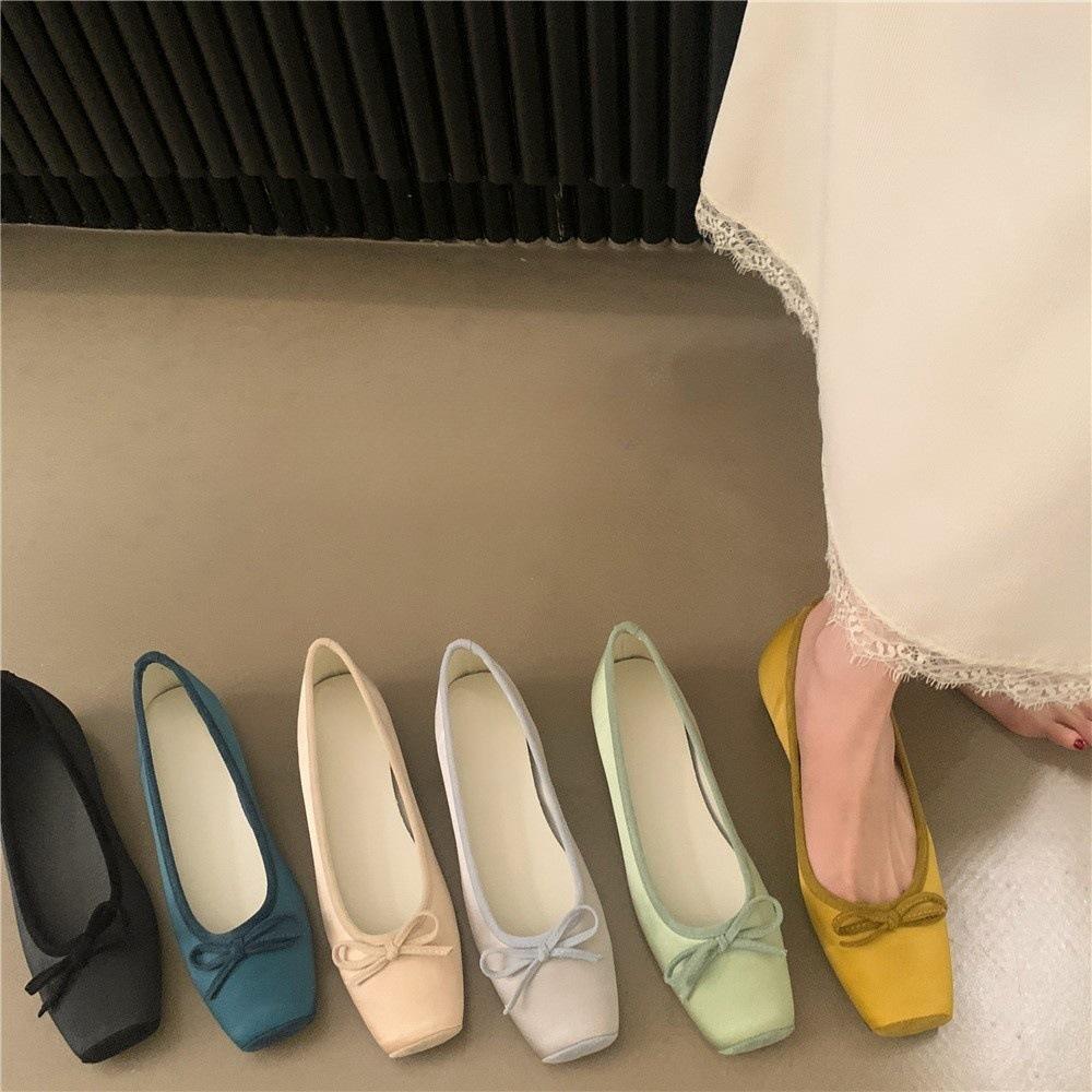 French Evening Wind Bow Satin Inner Heightening Single Shoes Women's 2025 New Square Head Niche Gentle Ballet Shoes