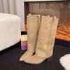 Fashion Vintage Thick Heel Women Western Cowboy Boots Designer Combination Splicing Shoes Autumn Winter Ladies Pipe Long Booties