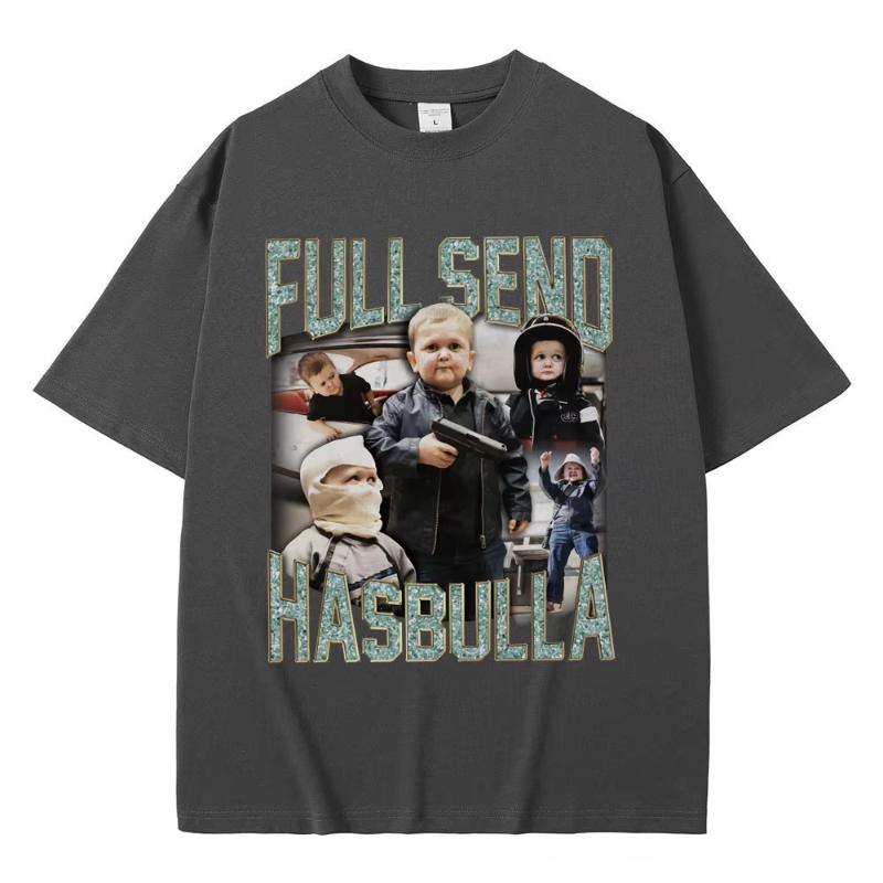 Full Send Hasbulla Magomedov Tshirts Russia Mini Khabib Blogge Fighting Funny Meme T Shirts Unisex Women Vintage Oversized Tshirt