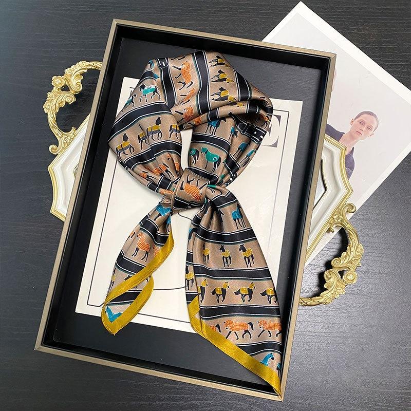 Mulberry Silk Small Square Scarf Women's Versatile Printed Silk Scarf High-end Headband Scarf French Scarf Spring and Summer New