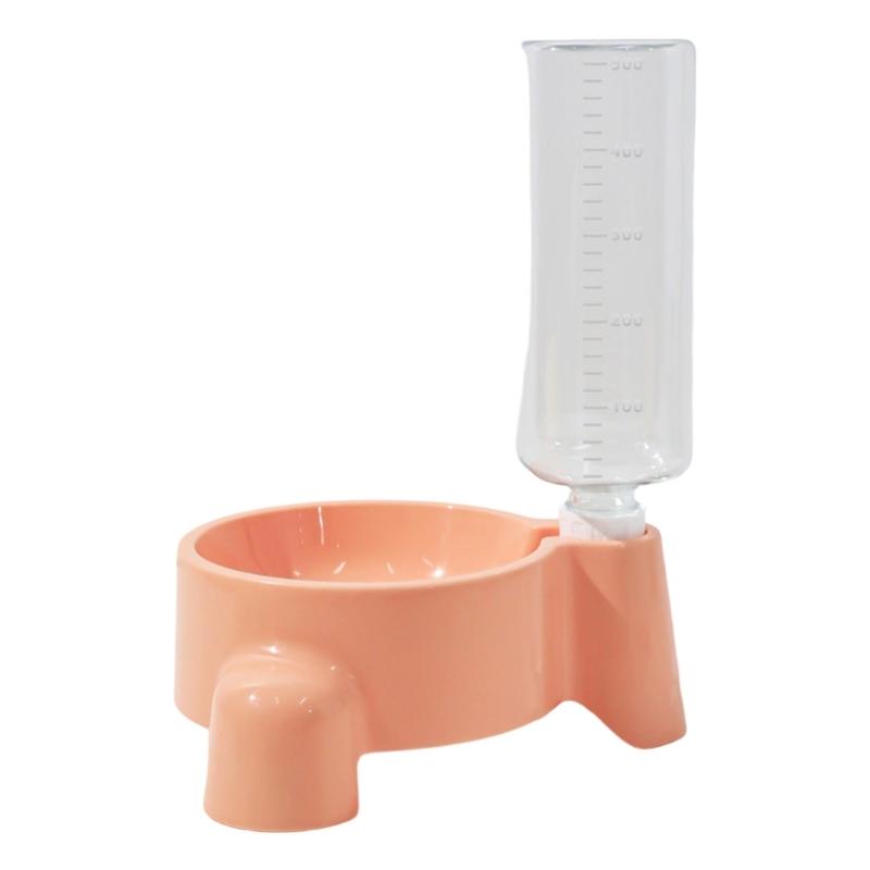 Automatic Refilling Pet Water Bowl Dish Set With 500ml Bottle Removable Tray Anti Tip Base For Small Animals
