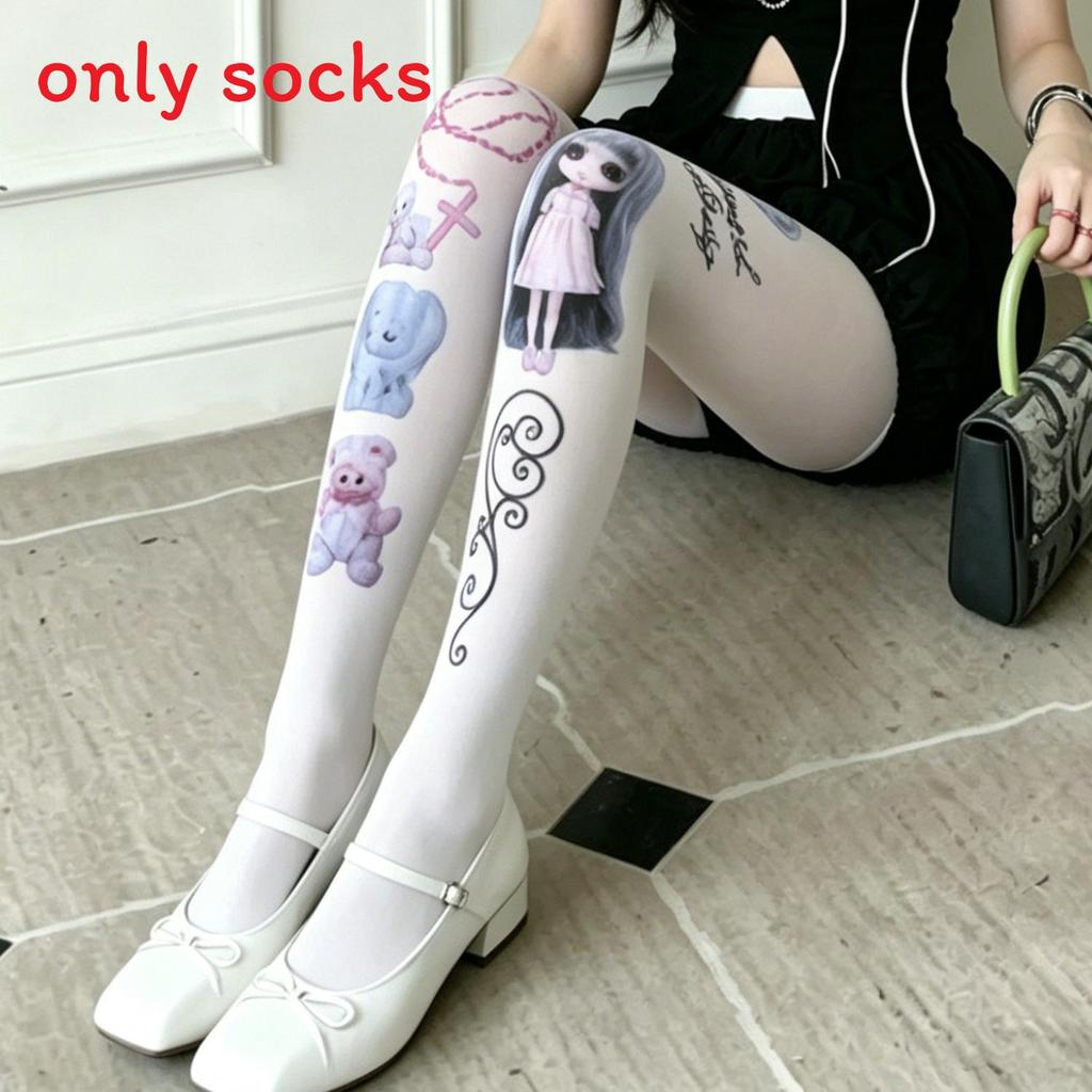 Girl Doll Pattern Velvet Tights Hosiery With Shaping Function For Streetwear Fashion