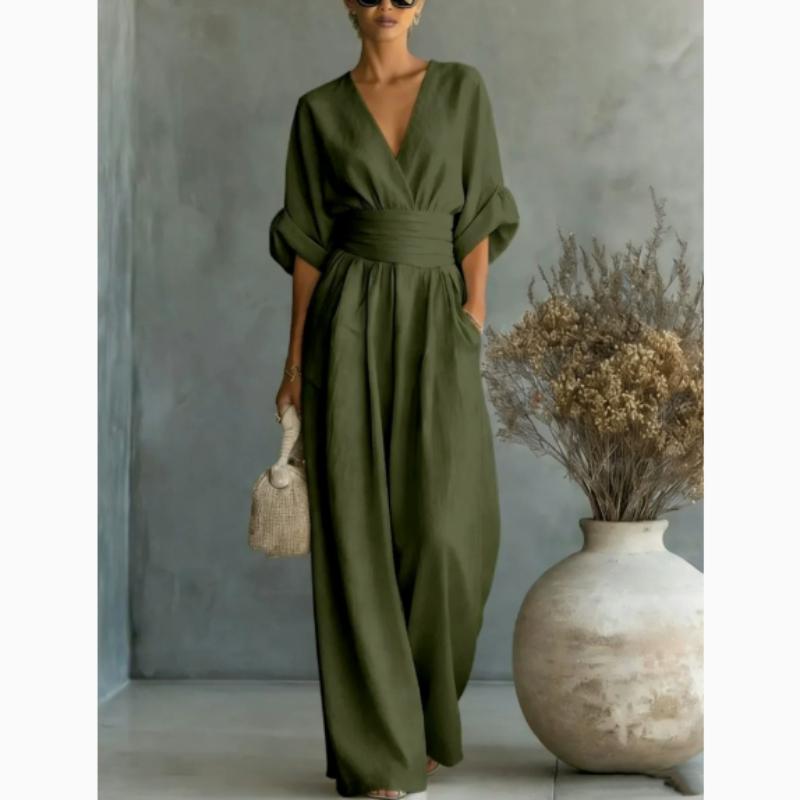 Novo Macacão Elegante com Decote em V para Mulheres com Cintura Marcada para a Primavera/Verão, Oferecido em Várias Cores