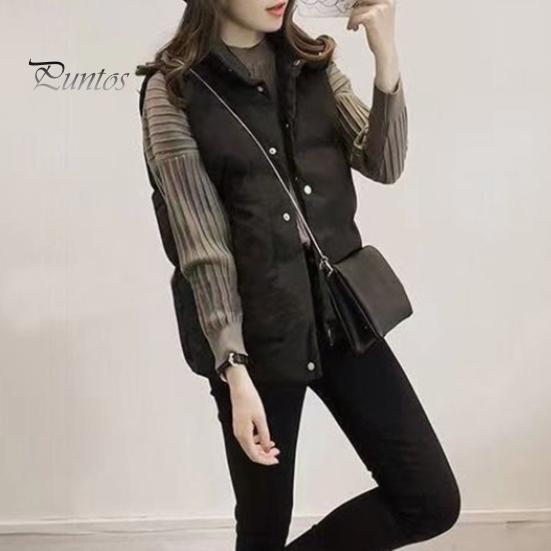 Winter Cotton Vest Women Single-breasted Stand Collar Padded Thicken Solid Color Waistcoat Keep Warm Neck Protection Sleeveless for Outdoor