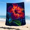 1pc Hibiscus Flower Print Throw Blanket Polyester Fiber, Lightweight Flannel, Soft & Warm, All Season Use for Outdoor, Camping Digital Print