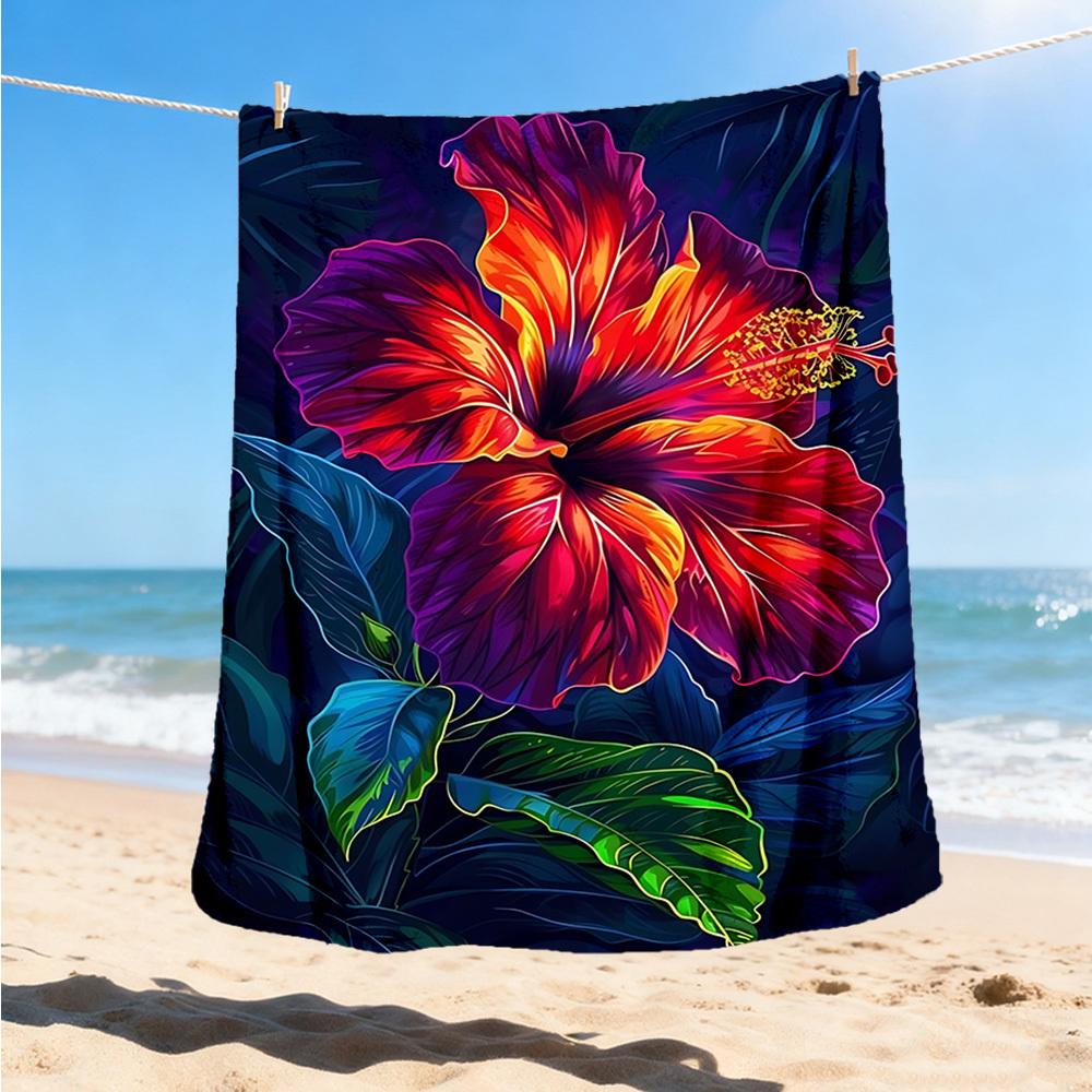 1pc Hibiscus Flower Print Throw Blanket Polyester Fiber, Lightweight Flannel, Soft & Warm, All Season Use for Outdoor, Camping Digital Print