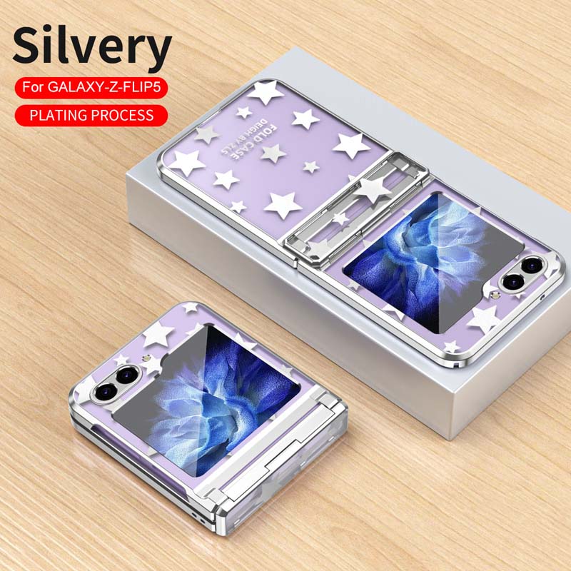 Supply Texture Online Star Plating Transparent Folding Hard Plastic PC Mobile Phone Cover Case for Samsung Galaxy Z Flip 3 4 5 6