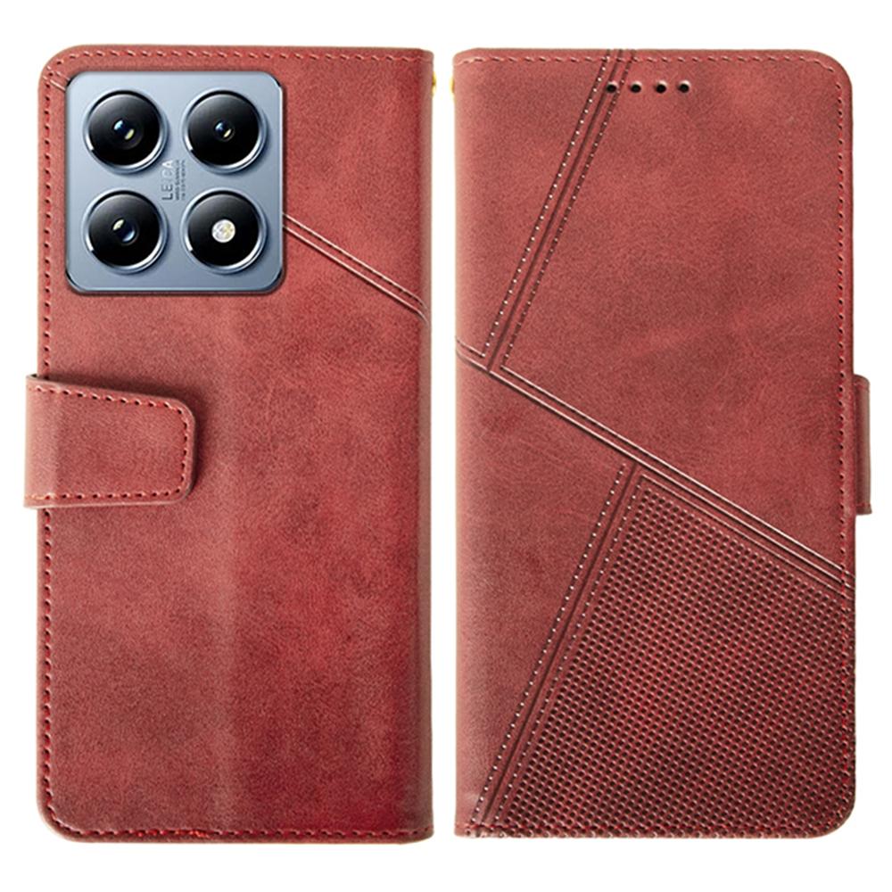 IDEWEI For Xiaomi 14T Pro Case Leather Wallet Phone Cover Stand Calf Texture D