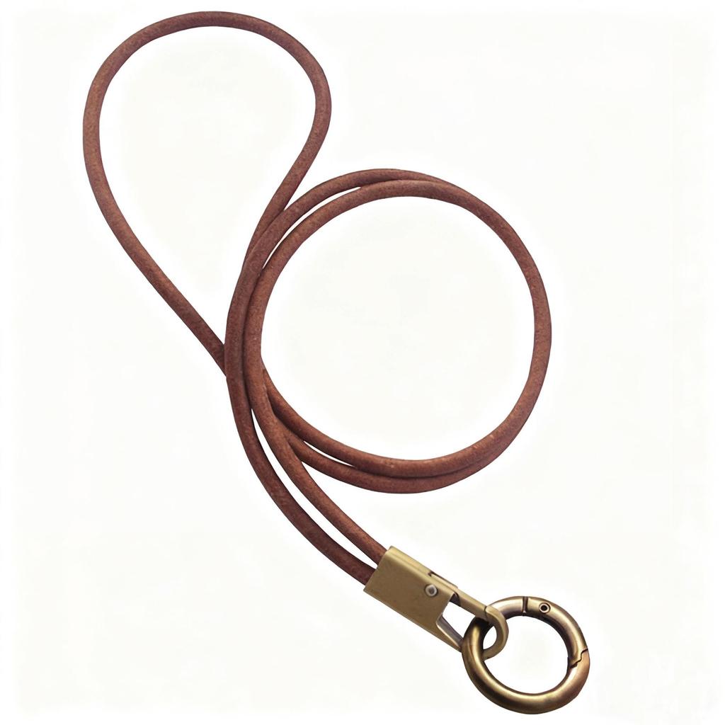 Vintage Cowhide Rope Keychain: Durable Anti-Lost Phone & ID Neck Lanyard with Spring Ring.