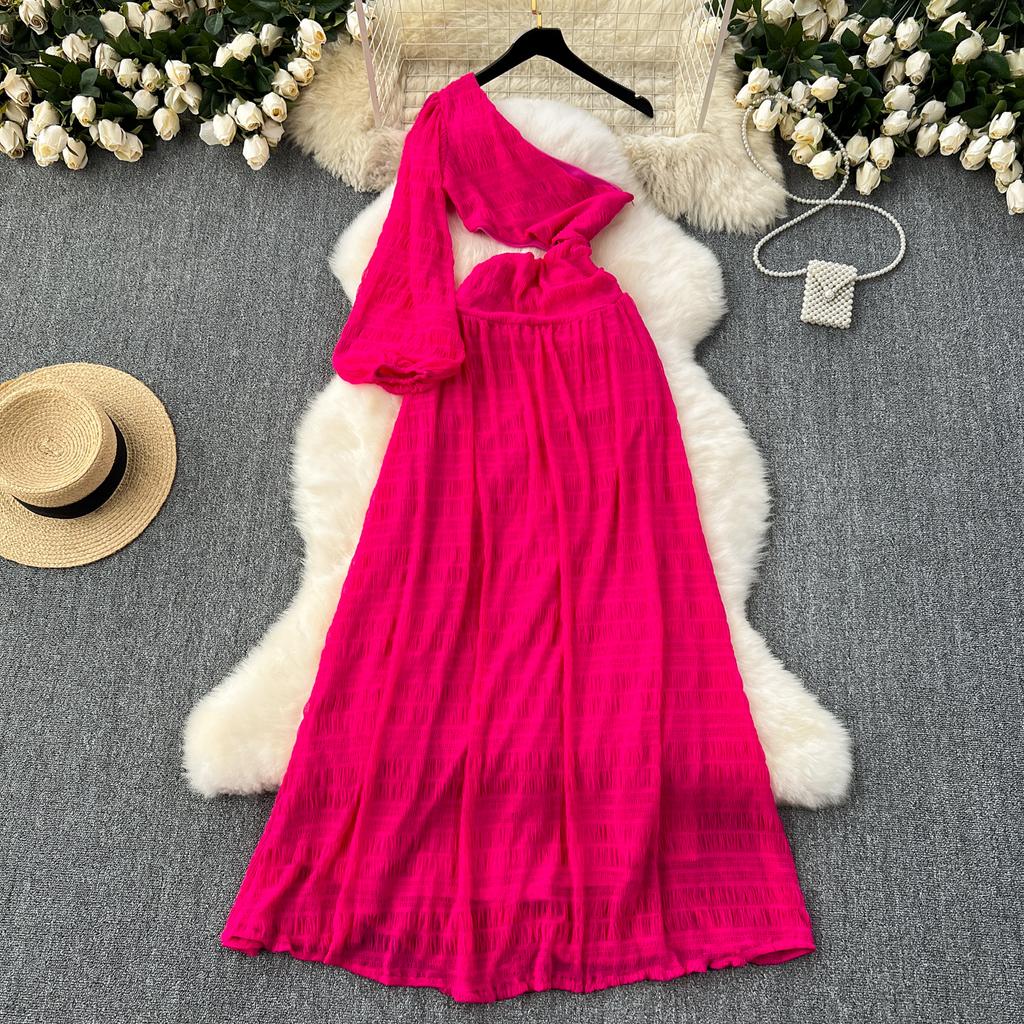 Senior Schulterfreies Party Sexy Kleider Diagonaler Kragen Ausgeschnitten Langes Ballkleid Schlitzdesign Locker Mode Urlaub Schicke Kleidung